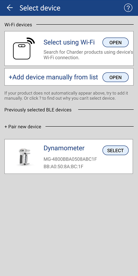 Charder Connect select device