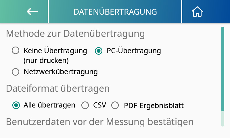 MA601 Data Transfer Settings